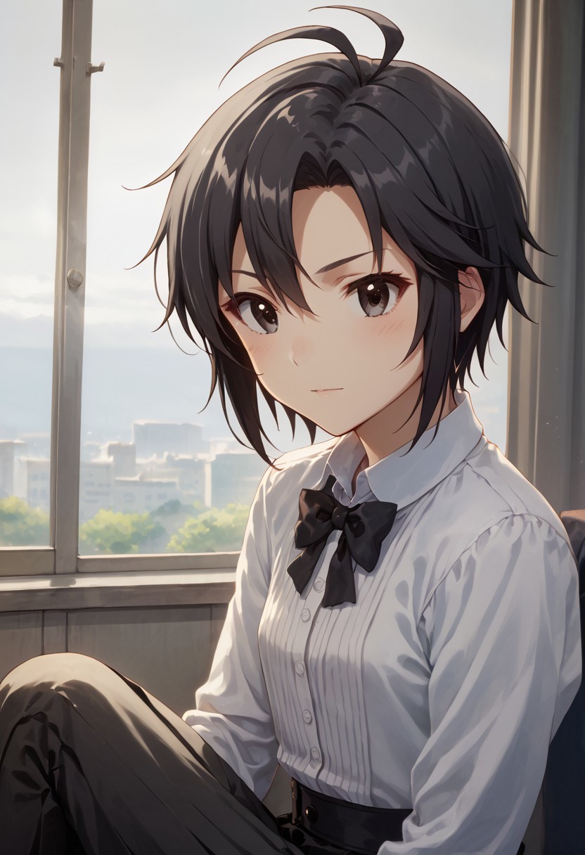 score_9,score_8_up,score_7_up,score_6_up,source_anime, <lora:Worldly_XL:1>
1girl, solo, <lora:KikuchiMakoto_pony_v1:0.9> kikuchi_makoto_\(tuxedo\), kkcmkt, short hair, black hair, antenna hair, hair between eyes, black eyes, flat chest, small breasts, long legs, shoes, delicate strappy heels 
zPDXL,