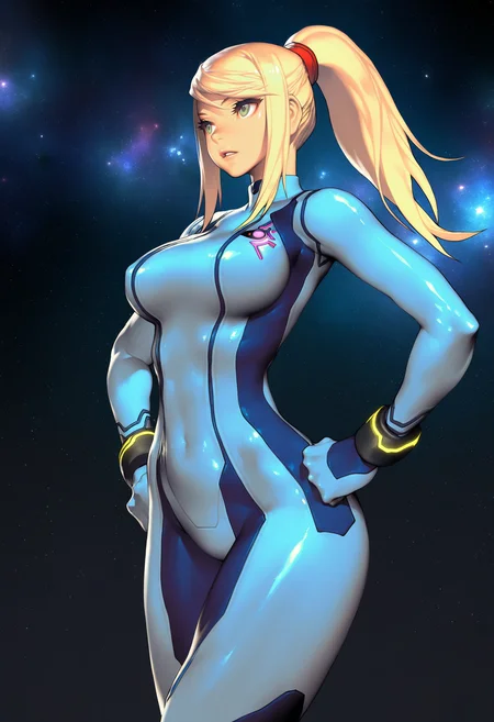 best quality, amazing quality, very aesthetic, absurdres, kim hyung tae,
BREAK
(black background, galaxy background, starry background:1.8),
1girl, samus aran, green eyes, blonde hair, medium hair, ponytail, sidelocks,
blue bodysuit,
standing, hands on hips, <lora:KimHyungtaeNoobLocon_byKonan:1>