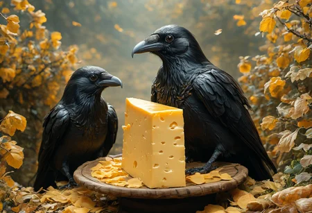 Huge folk with stilled cheese, photorealistic, photography lighting, extremely detailed, shot on Sony A7R V with Leica lens, corvidfolk