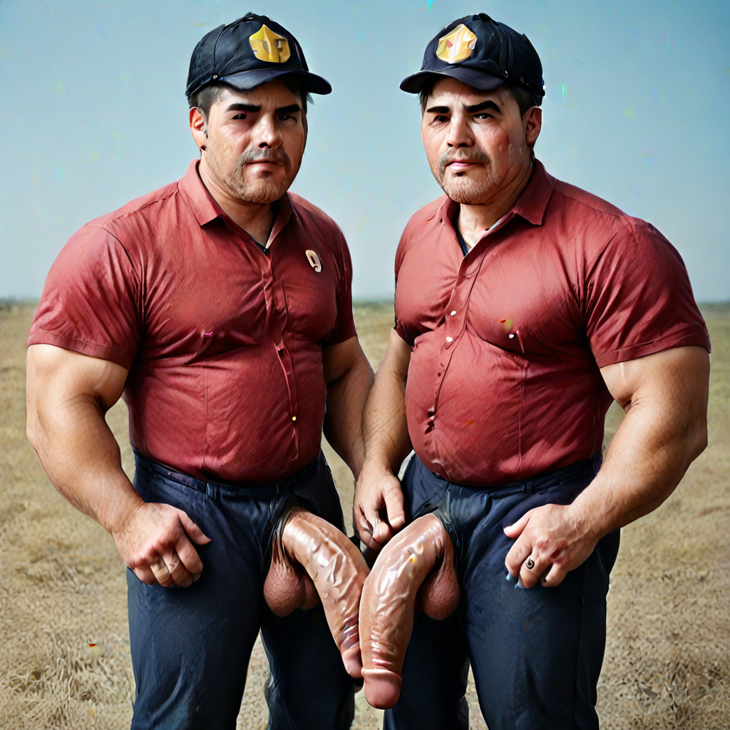group of construction workers with clothes on dicks out