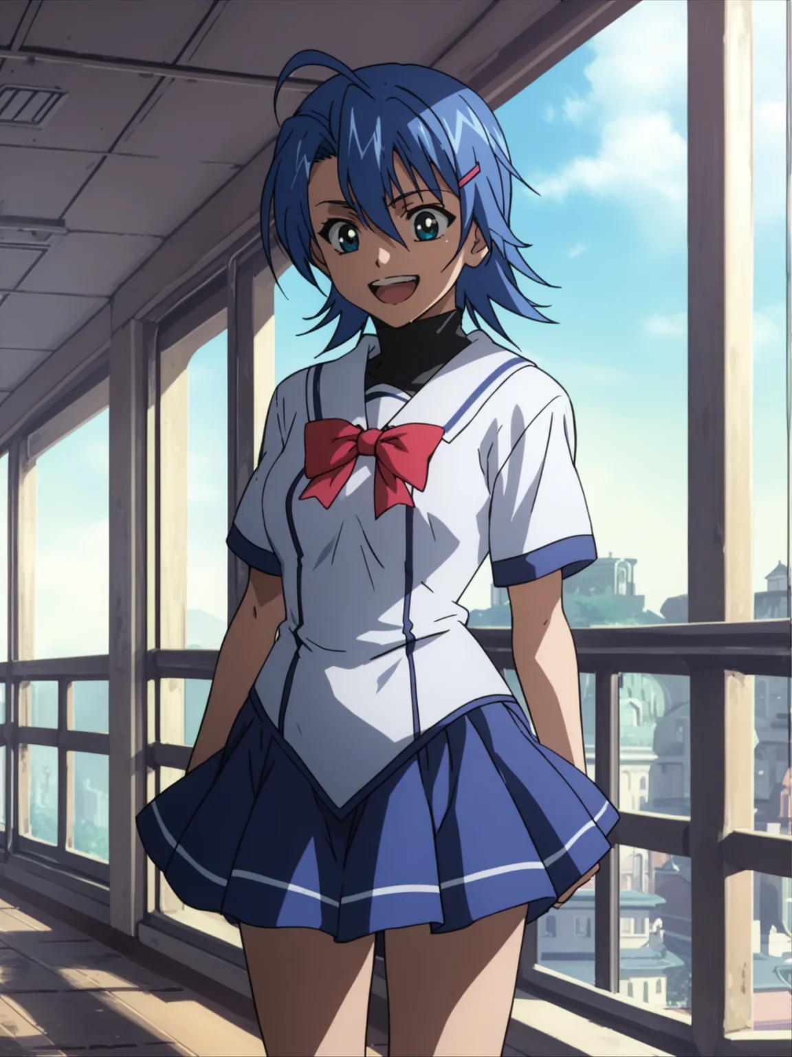 <lora:happy_tentacle-junko-v0.2:1>, ht_junko, blue hair, school uniform, school , 1girl, solo, cowboy shot, thighs , , ( excited , seductive smile :1.1), , , score_9, score_8_up, score_7_up, score_6_up, score_5_up, score_4_up