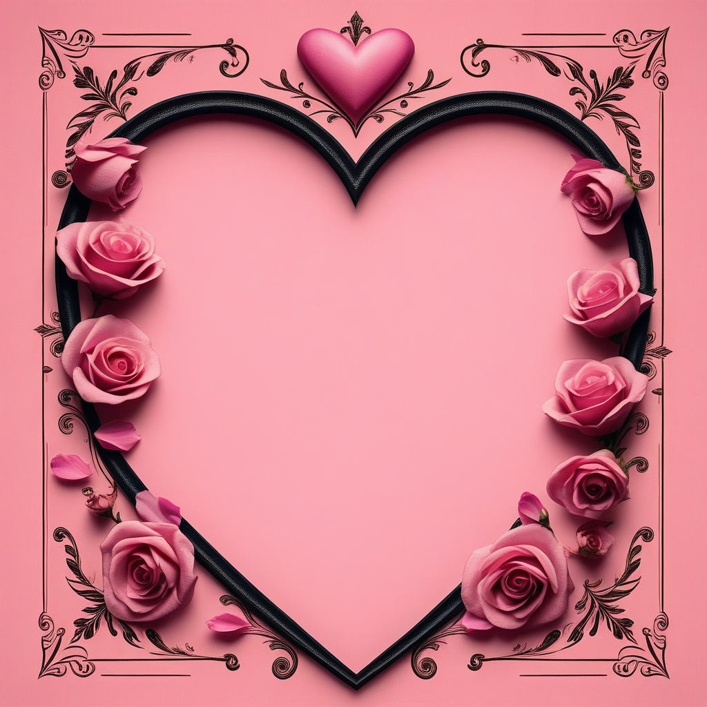 <lora:Romantic_Love_Letter_Border:1.0>, romantic_love_letter_border, vintage love letter, pink textured paper, heart frame, roses and petals border, intricate love design, elegant handwriting, warm glow, subtle heart patterns in background