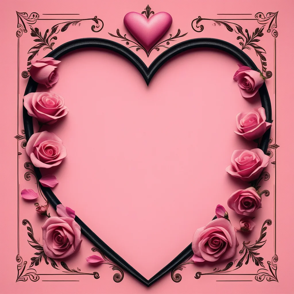 <lora:Romantic_Love_Letter_Border:1.0>, romantic_love_letter_border, vintage love letter, pink textured paper, heart frame, roses and petals border, intricate love design, elegant handwriting, warm glow, subtle heart patterns in background