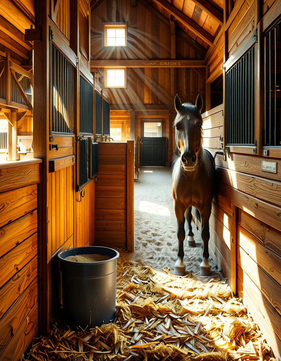 looking at viewer,A woman,straight long black hair,  standing inside a rustic horse stall,h0rs3 st4ll, wearing a dusty and slightly worn denim work overall. She has a focused expression on her face.The light filtering in through the wooden slats of the barn creates a warm, golden glow, highlighting small specks of dust floating in the air. In the background, the stall walls are made of aged wooden planks, and a horseâs head can be faintly seen peeking through the open top of the adjacent stall. The atmosphere is earthy and authentic, emphasizing rural farm life. The style is realistic with high attention to detail, natural lighting, and a cozy, slightly nostalgic tone.<lora:SDXLFaeTastic2400:0.4> <lora:extremely_detailed:0.4> extremely detailed, <lora:h0rs3_st4ll:1>, Masterpiece,best quality,hi res,8k,hi res,8k,award winning,(sharp focus, intricate, highly detailed),
