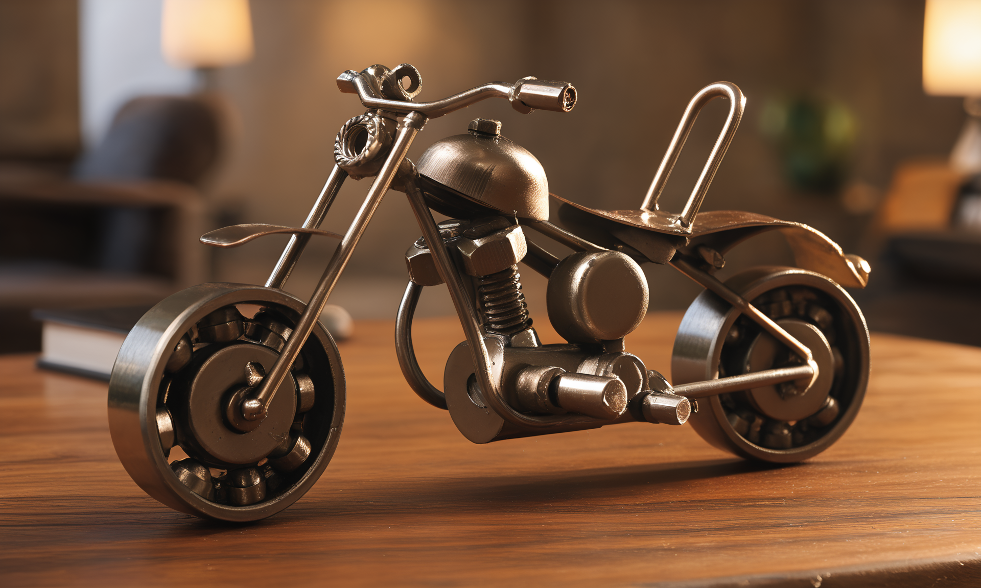 <lora:vintagemechcd_xl-000012:0.8>,a simple-structured motorbike sculpture with nut and bolt made of vintagemechcd_xl on wooden table,military vehicle,desktop ornament,detailed,hi-res photo,iron theme,solo,no humans,close-up,microspur,indoors,living room,simple background, emotional,harmonious,high budget,moody,epic,gorgeous,perfect lighting,realistic,photorealistic,photographic,photo (medium),real,moody lighting,volumetric lighting,reality ray tracing,8K,HDR,UHD,masterpiece,best quality,highly detailed,high resolution,finely detail,extremely detailed,ultra detailed,wallpaper