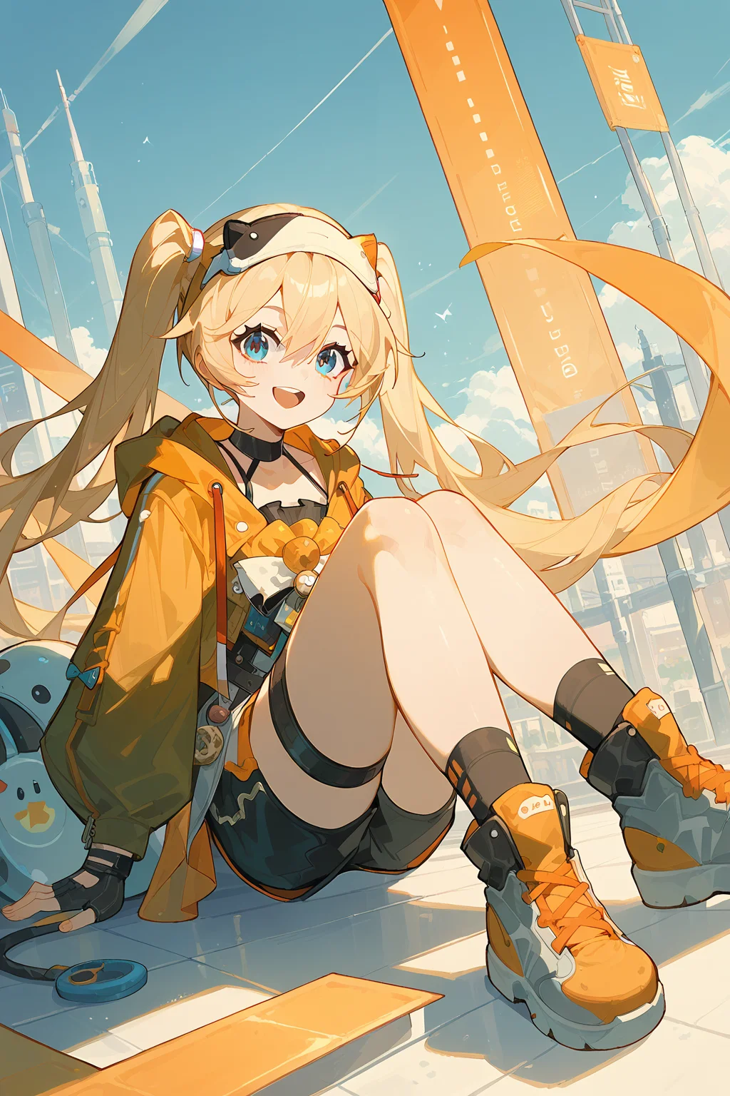(score_9,score_8_up,score_7_up),<lora:Michele(kalabiqiu)-v1:1>,Michele(kalabiqiu),1girl,blonde hair,solo,open mouth,blue eyes,long hair,looking at viewer,smile,twintails,bangs,shorts,headband,:d,black shorts,full body,hair between eyes,
good feet,anime,NSFW,expressive,amazing quality,ultra hd 32k,