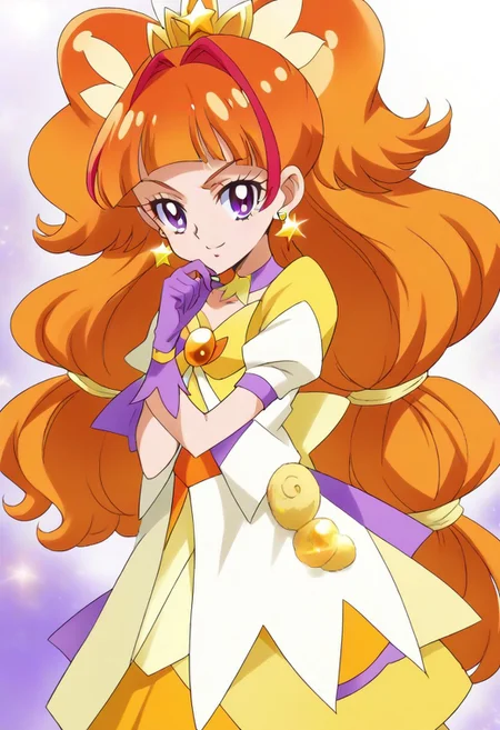8k hd, (uncesored:1.2), 1girl, curetwinkle, long hair, orange hair, purple eyes, <lora:PrettyCureGoPrincess_CureTwinkle_bbccaaa:1>