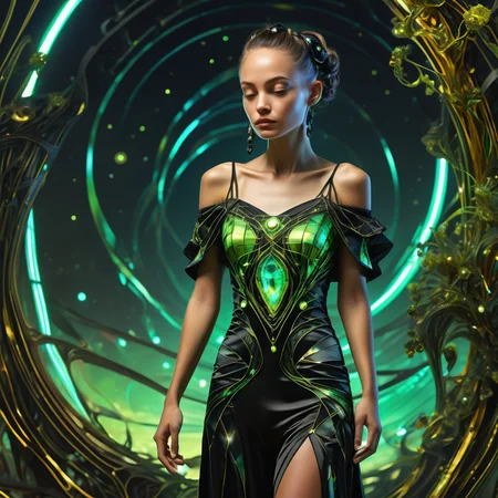 ((best quality)), ((masterpiece)), ((realistic,digital art)), (hyper detailed),DonML34fXL, upper body clothing, Off-the-Shoulder Neckline, Electroluminescent Silk, Checked,, Obsidian, Spaghetti Straps, Midi Length, Drop Waist, Waistband,,Train,,Beads,,Hand Sanding , organic, irregular shapes, <lora:DonML34fXL-000004:0.8>