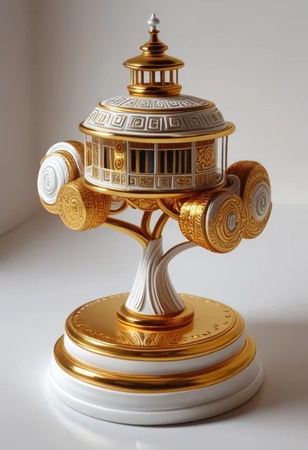 a golden and white porcelain figurine of (((DedMoroz))) (pmg style, h1ppyCE style, hippy, DedMoroz)