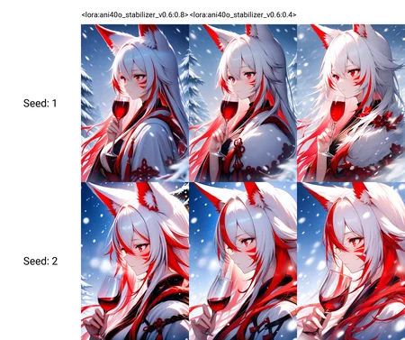 <lora:ani40o_stabilizer_v0.6:0.8>1girl,fox ears,red eyes,white hair,red hair,long hair,hair between eyes,closed mouth,multicolored hair,red whisker markings,upper body,from side,holding wine glass,snowing,masterpiece,