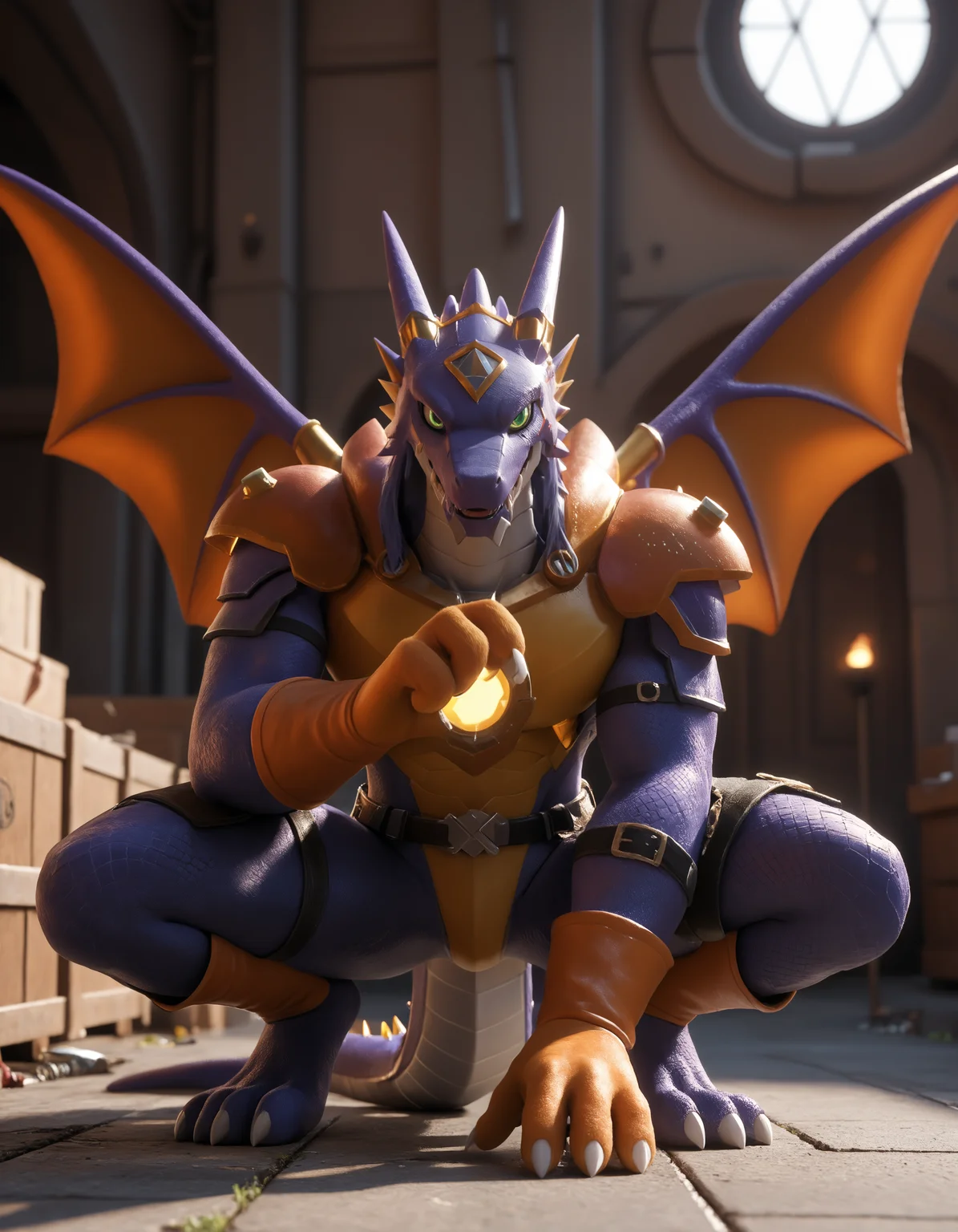 score_9, score_8_up, score_7_up, BREAK (anthro, furry:1.1), depth of field, cinematic lighting, masterpiece, detailed hands, detailed face, best quality, ultra realistic, 4k, 2k, film photography, RAW photo, photorealistic, analog style, subsurface scattering, photorealism, embedding:unaestheticXL_bp5, embedding:zPDXL,(best quality, high quality, 8K:1.5), <lora:add-detail-xl:2.5>, <lora:fix_hands.safetensors:2.0>, <lora:2.5DRealisticV2.safetensors:0.2>, <lora:sinfully_stylish_SDXL.safetensors:0.6>, <lora:AdvancedEnhancerXLv2.safetensors:1.0>, (hi res), ((masterpiece)), ((best quality)), illustration, anthro, furry, <lora:Arresterdramon (Digimon).safetensors:0.8>, arresterdramon, digimon (species), dragon, scalie, wings, tail, yellow gloves, green eyes, purple body (pov, squatting paw pose looking through legs, nervous:1.15), solo