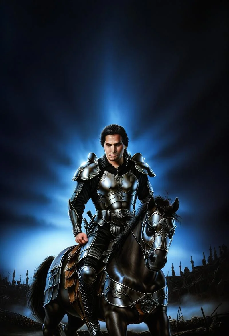 realistic, dark theme, low light, 1boy, solo.
fit body, DFMale, Male Knight. Armor. riding horseback