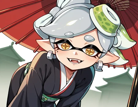 score_9, score_8_up, score_7_up, source_anime,
splatoonmarie, <lora:splatoon-marie-ponyxl-lora-nochekaiser:1>,
marie, fangs, grey hair, mole, mole under eye, pointy ears, short hair, yellow eyes, domino mask, mask, tentacle hair,
earrings, hair ornament, japanese clothes, jewelry, kimono, long sleeves, mole, mole under eye, umbrella, wide sleeves,
outdoors, shrine, bent over, smile,
solo, dutch angle, looking at viewer, cowboy shot,