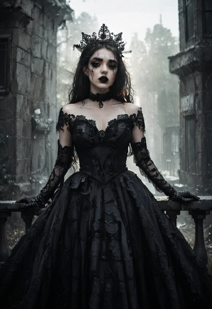(score_9,score_8_up,score_7_up:1), 1girl, low angle view from center, horror, (dramatic Lighting, cinematic, neon lighting:1.5), concerned, goth, (black lipstick, black mascara, black eyeshadow), <lora:c0r0n4t10nXLP:1> c0r0n4t10n, black gloves, elbow gloves, black dress, lace, simple background, gown, tiara, crown, soft body, flaming hair, very long hair, choker, eyeshadow)) (pale glowing skin), Large Breasts, perky, smoking a cigarette ,<lora:sm0k3XLP:.6>, Asian jail cell, (<lora:zavy-cntrst-sdxl:1> chiaroscuro, low-key, horror), <lora:Eldritch_Universe_Style:1>, <lora:add-detail-xl:1>, <lora:ALTXL_pony_0061_8:1.5>,