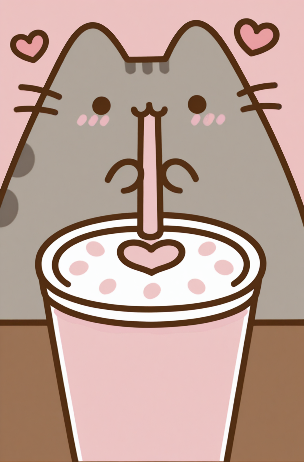 masterpiece, best quality,very aesthetic, Valentine's Day cafÃ©, sipping a pink milkshake, heart-shaped latte art, cozy and sweet setting, Pusheen <lora:PusheenIXL:1>