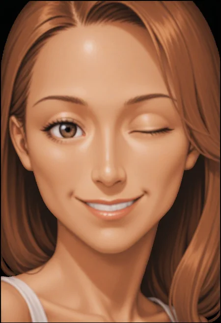 best quality, masterpiece, 
lowres, low quality, 
1girl, solo, 
female focus, 
portrait, 
looking at viewer, one eye closed, smile, 
transparent background