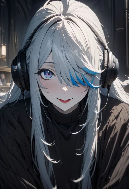 gorgeous lips, cinematic, (masterpiece), (best quality), (ultra-detailed), very aesthetic, illustration, perfect composition, intricate details, absurdres, detailed face, (anime, masterpiece, intricate:1.3), (best quality, hires textures, high detail:1.2), (4k),(incredibly detailed:1.4)
masterpiece, 1girl, a young girl, solo, nice girl, skinny, very thin build, multicolored hair, blue hair, white hair, the hair is slightly shaggy, hair over one eye, hairstyle with a side parting, voluminous hair, lush hair, long hair, streaked hair, ahoge, white skin, blue eyes, red lips, black jeans,black sweatshirt, oversize sweatshirt, black headphones, light smile, excited, against the background of servers, looking at viewer, portrait, (masterpiece:1.2), (best quality:1.2), (very aesthetic:1.2), (absurdres:1.2), (detailed background), newest,sharp focus, perfect hands, perfect face, perfect eyes, perfect light, dynamic light, natural light