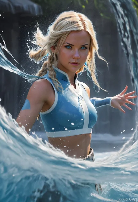 , waterbending, photorealistic <lora:Waterbending-04:1.4> <lora:alanah_dh128_sdxxxl_v1-step00008000:0.7> ohwx woman, alanah pearce, blonde hair