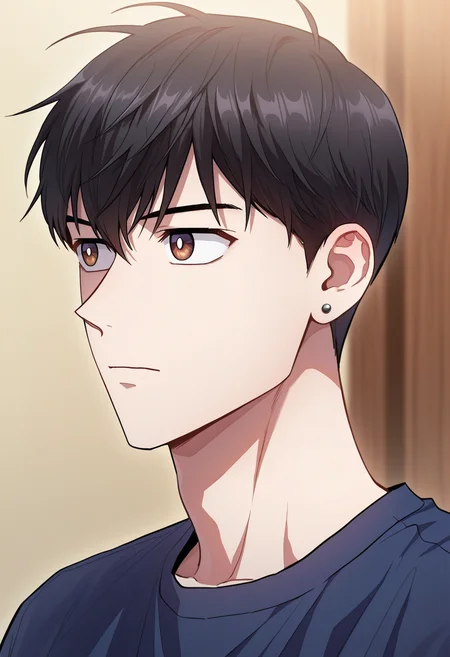 masterpiece, best quality, amazing quality,high resolution, intricate details,official style,depth of field,anime screencap , , , , 1boy, solo, male focus,  <lora:han_yoojin:0.82>,han yoojin,black hair,short hair,brown eyes,stud earring,portrait