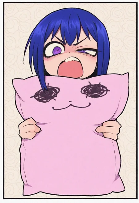 IllustriousQual, masterpiece, best quality, amazing quality, very aesthetic, absurdres, 1girl, solo, cute pattern background, border, lace background
Arin(Pangya), blue hair, bangs,purple eyes,
solo, hugging pillow, lying, on side,, angry, rage, furious, half-closed eye, v-shaped eyebrows, open mouth,shouting,, straight on,
<lora:ValbunStyle-IL:0.9> valbun,