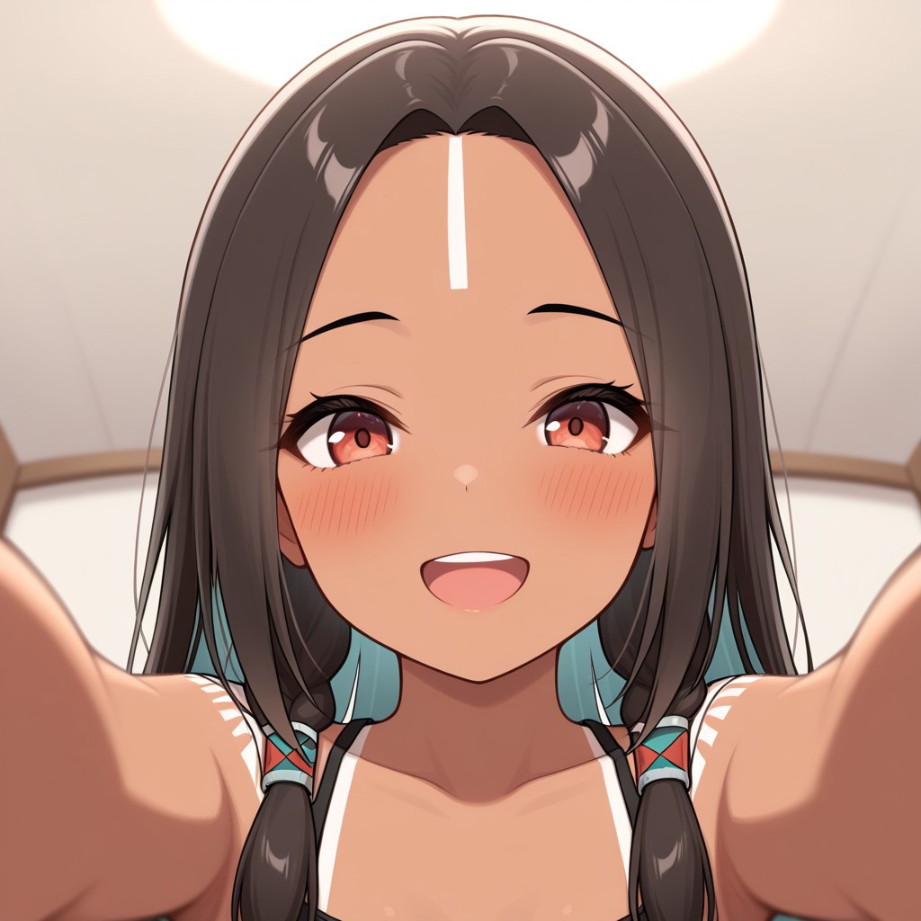 masterpiece, best quality, 32k, high resolution, absurdres, native american, POV, looking at viewer, blush, smile, open mouth, upper teeth only