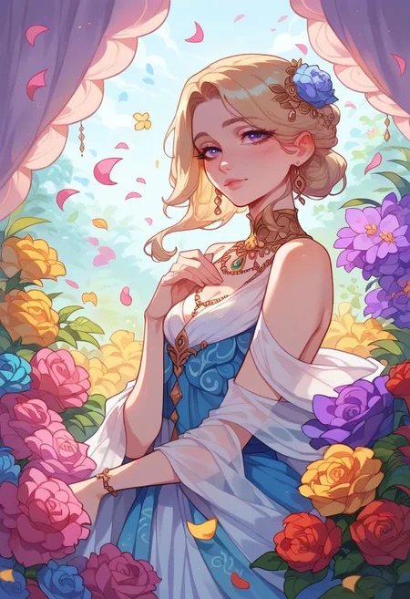 score_9, score_8_up, score_7_up, score_6_up, 1girl, (Geisha), beautiful detailed clothing, whimsical, (pastel colors, flowers, flower petals)