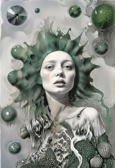 raw sketch of interwoven concrete cement pebbles cob cobblestone shell fishscales snakeskin, melting flesh covered in moss rot mold bubbles droplets, by Hans Bellmer, by Malevitch, by Kandinsky, Surreal psychedelic bizarre, psychedelic hallucination, pop surrealism, rough crosshatch drawing pop art Lunatic_Portrait of a young woman in latex Avant-garde Fashion page, slick back, low bun, black makeup, sinister expression, intense glare, avant-garde, abstract, weird, geometric, constructivism, suprematism, rayonism, verticism, lineism, tj