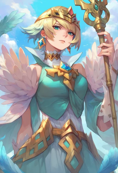 score_9, score_8_up, score_7_up, score_6_up, source anime, feh_seoreh_pnxl, fire emblem heroes, fjorm, 1girl, polearm, feather trim, solo, jewelry, blonde hair, earrings, multicolored hair, gradient hair, short hair, 
whorled clouds, blue sky
<lora:fire_emblem_heroes_pony:1>