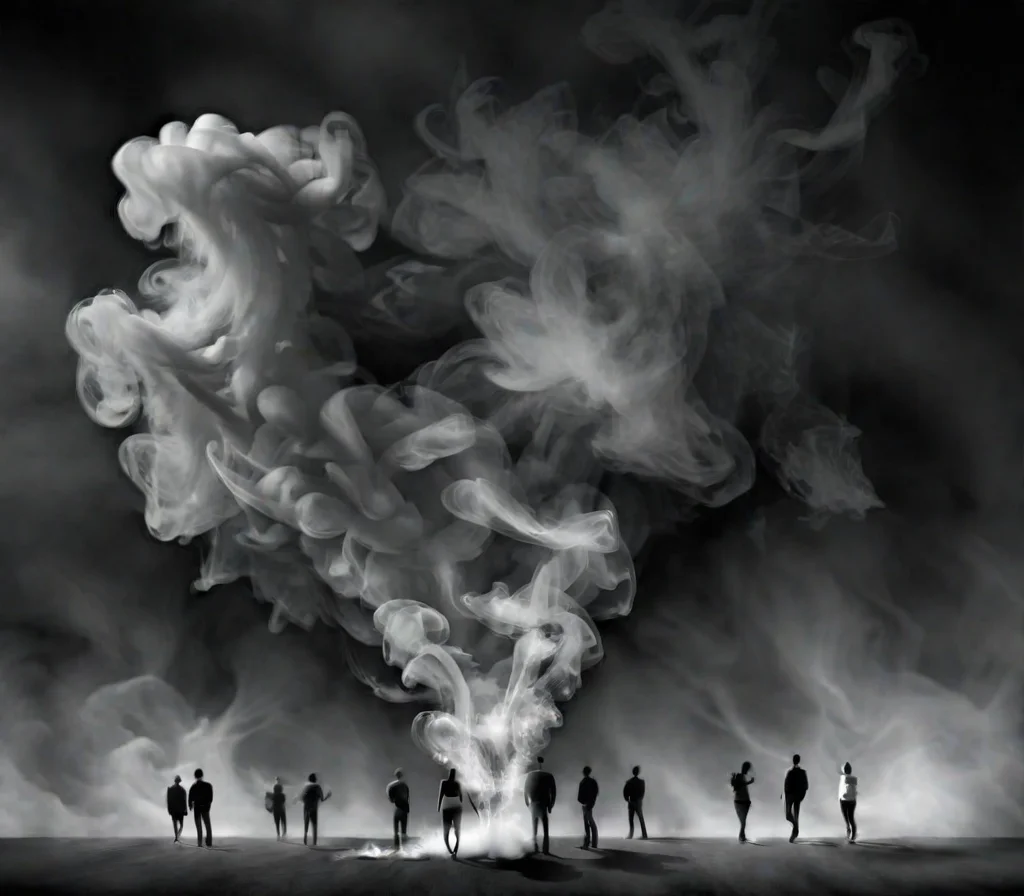 <lora:Smoke_XL:1> landscape of people in the form of smoke_xl