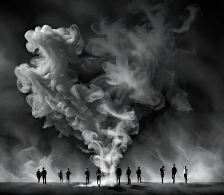 <lora:Smoke_XL:1> landscape of people in the form of smoke_xl