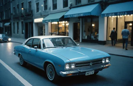blue car,<lora:skyscaper:1>,, analog film photo of prompt . , film still, sharp, detailed, perfect, perfection style, Kodak, film, fujifilm, technicolor, vivid color, spotlight, amateur photography style, bright light, flash photography style, white light, over exposed style, Polaroid style,