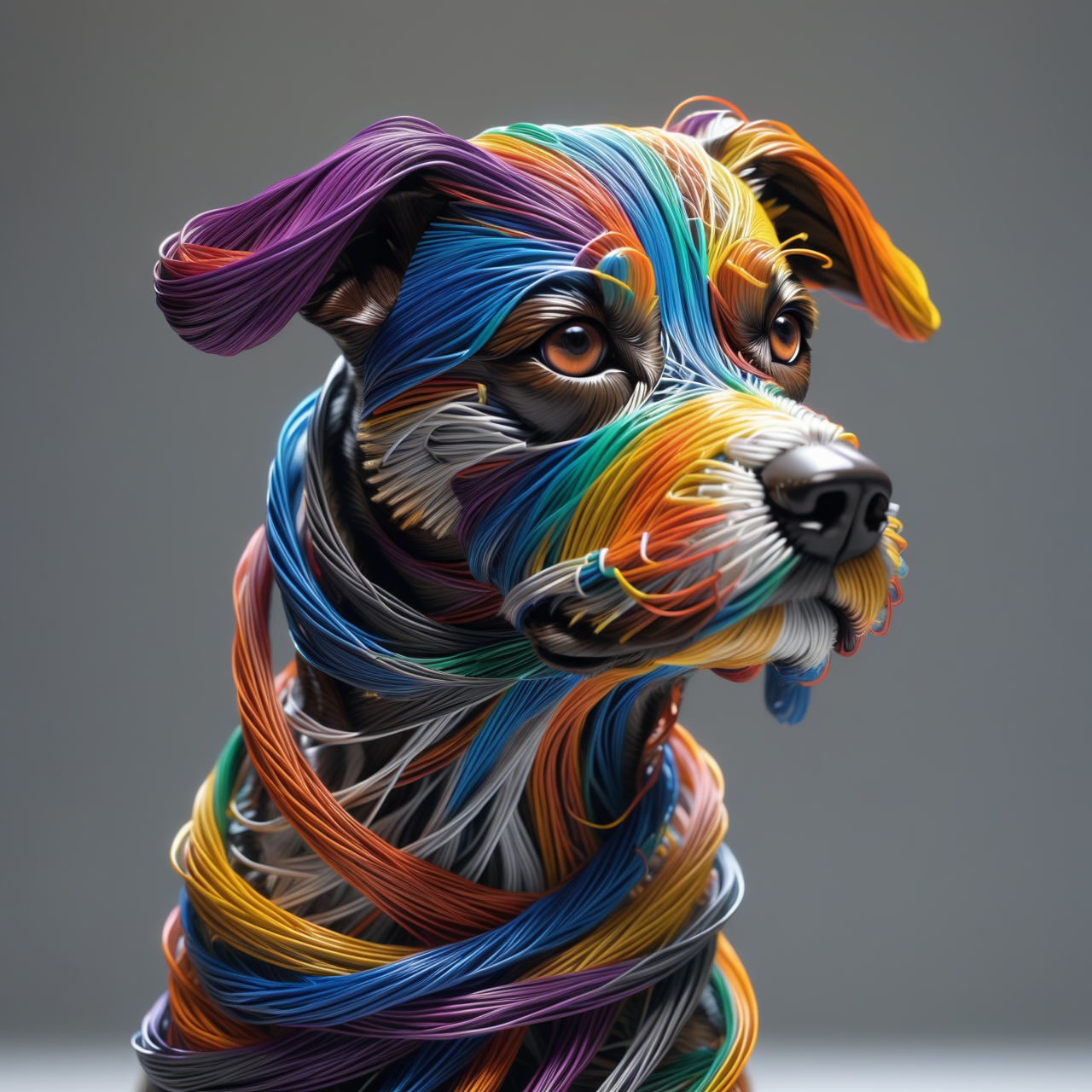 a dog  made out of Jed-Cable , sharp and in focus,  <lora:ColourfulCableStyle:0.7> ,