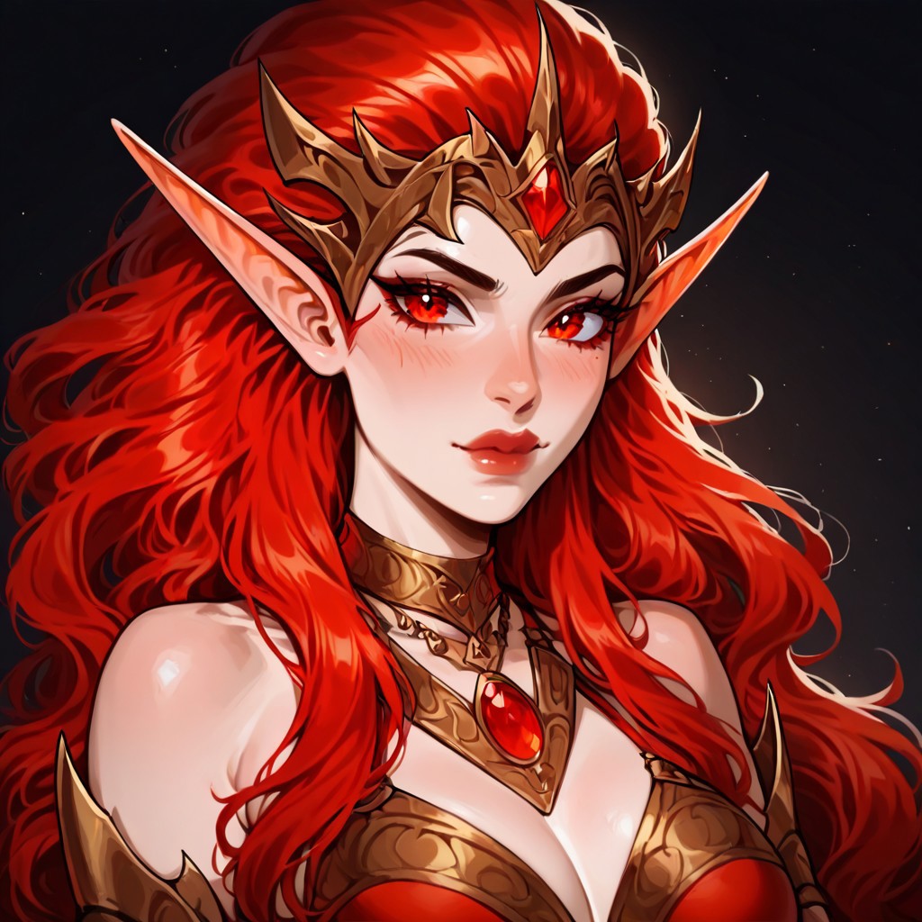 masterpiece, best quality, newest, absurdres, highres, 1girl, HOMMDEAV1.0-WI, very long hair, dark elf, red hair,