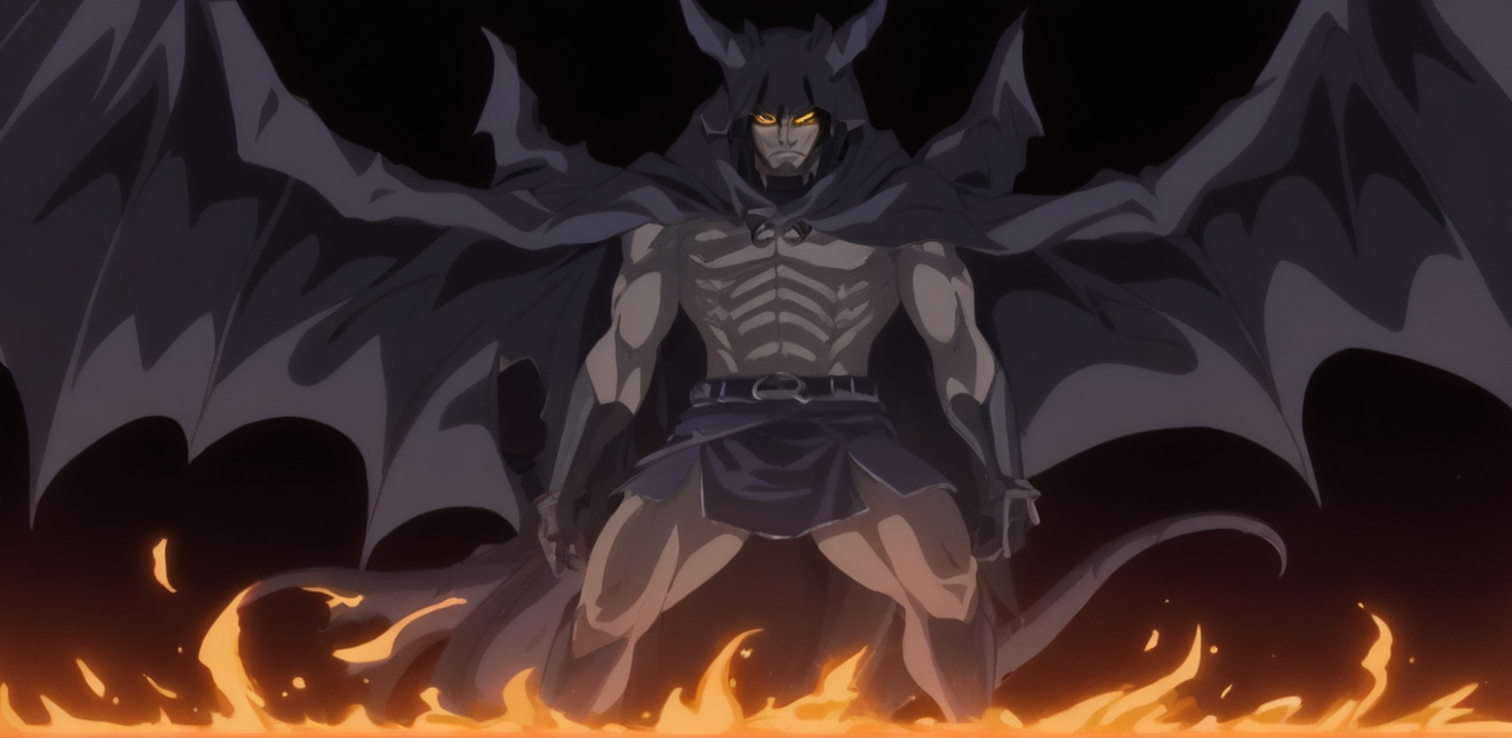 anime artwork of  <lora:Demon:0.9>
High angle from above, Demon a demonic creature is being summed up from hell, rising up from ground, solo,black hair,1boy,male focus,hood,cloak,eroge,anime,manga,nsfw,cartoon,Adult animation,explicit,Original video animation,Baiburu Burakku style,Bible Black style,solo , male devil, creature, evil, demonic, villain, glowing eyes, muscular, golden yellow eyes, bat-like wings, dragon wings, dark, curved fang, eroge,anime,manga,nsfw,cartoon,Adult animation,explicit,Original video animation, Baiburu Burakku style, Bible Black style, anime style, key visual, vibrant, studio anime,  highly detailed