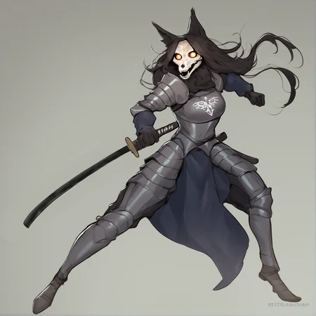1girl, solo, <lora:Mal01471-000007:1> scp-1471, scp-1471-a, anthro mal01471,black fur,full body, action pose, dynamic pose, in a forest clearing,
<lora:Streachybear_Futanari_-_Artstyle:1>   <lora:Knight Armor:1> plate armor, wielding a katana with both hands, cosplaying as roon \(azur lane\),