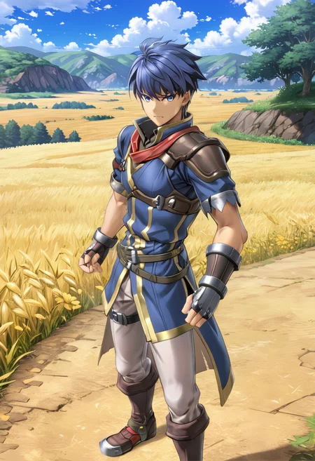 <lora:IKEFEXL:1> IKEFEXL, 1boy, man, standing in a field, blue hair, blue eyes, (anime, masterpiece, intricate:1.3), (best quality, hires textures, high detail:1.2), (4k),(incredibly detailed:1.4),UHD, 8K, ultra detailed