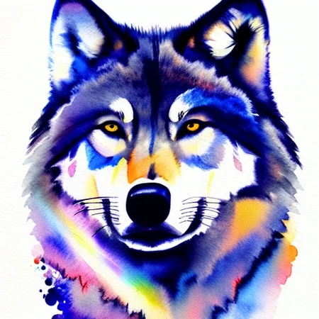 portrait of wolf, watercolor illustration in (marc allante style)