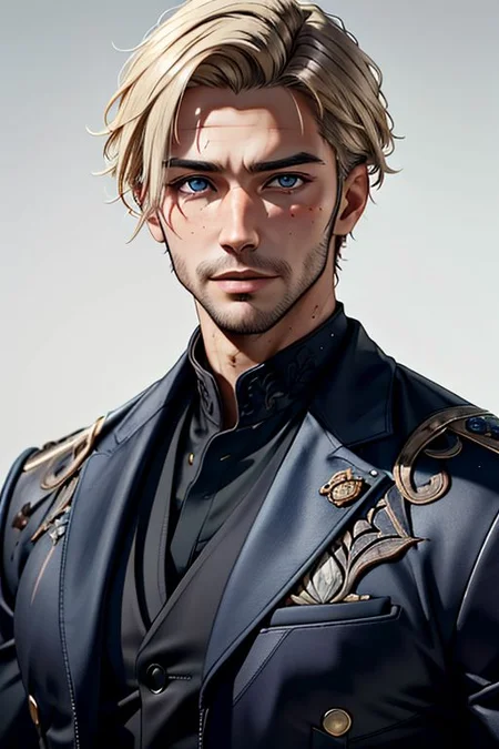 Master piece, highest quality, highest possible OverallDetail, semirealistic, blue eyes,
Create an elder of a cultivator sect.
The character looks like he is in his late twenties or early thirties. He is handsome.
He has blond styled hair.
His eyes are blue. Detailed face.