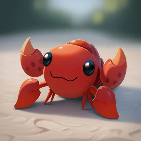 score_9, score_8_up, score_7_up, pikaole, no humans, animal focus, (crab:1.3), full body, solo, blurry background, cute, rating_safe, source_furry, (dynamic pose:0.5)