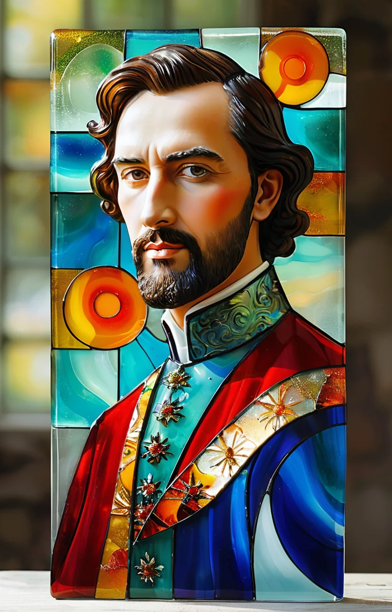 masterpiece,best quality,<lora:tbh372-sdxl:0.6>,illustration,style of Fused glass portrait of noble man