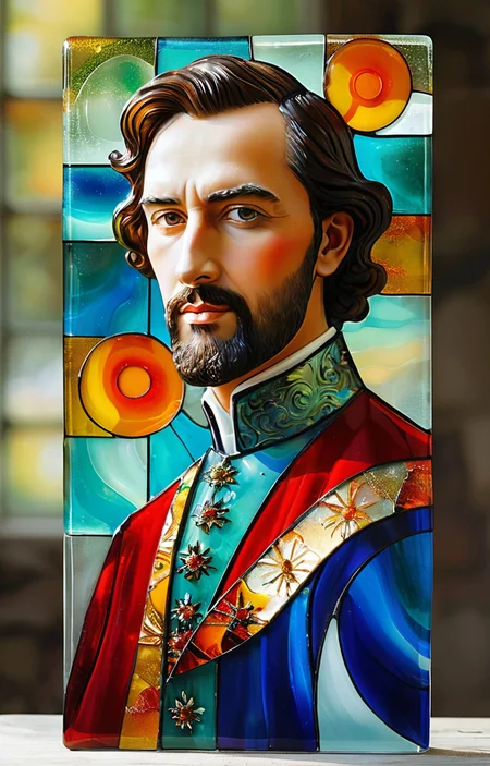 masterpiece,best quality,<lora:tbh372-sdxl:0.6>,illustration,style of Fused glass portrait of noble man