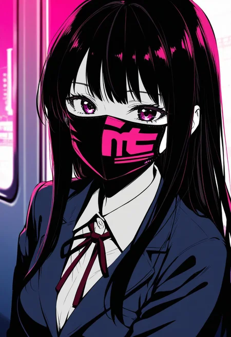 1girl, metro, Smooth_Quality, school uniform, vivid colors, face mask
