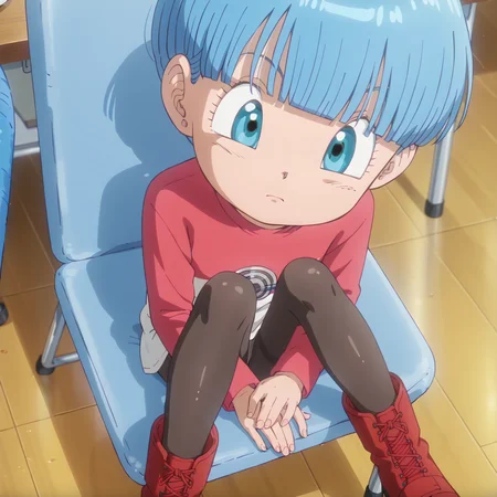 score_7_up, score_6_up, score_5_up, score_4_up, 1girl, solo, bulma (daima), bulma mini, short hair, blue hair, flat chest, pantyhose, anime screencap, (petite),
long sleeve shirt, pantyhose, red boots, sitting, on chair, relaxing, from above, dangling legs,
<lora:Bulma_Mini_Dragon_Ball_Daima:0.9>