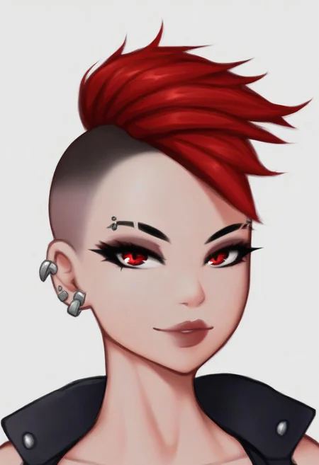 1girl,face,Undercut Fade,red hair,white background,