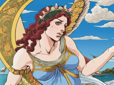 The Birth of Venus by Sandro Botticelli, Very detailed, clean, high quality, sharp image, jojoso style <lora:SDXL-jojoso_style-Lora:1>