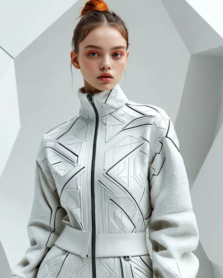 clothing, fashion,  1girl,  solo, realistic, white background, simple background, looking at viewer
A high-fashion editorial shoot featuring a model in avant-garde clothing. The model is posed dramatically against a backdrop of abstract, surreal art installations. The clothing is a mix of bold, geometric shapes and luxurious fabrics, with profile portrait Fashion magazine, detailed face skin, high resolution, misa, detail texture, best quality, photo-realistic, highly detailed, high resolution RAW photo, film grain, clothing, fashion, 1girl, solo, realistic, white background, simple background, looking at viewer
 <lora:add-detail-xl:0.5>,    <lora:LORA_XL_-_clothing_and_fashion-ver Epoch 6:0.4>,  <lora:SDXL_BetterFaces-LoRA_v1:0.4> 4ng3l face