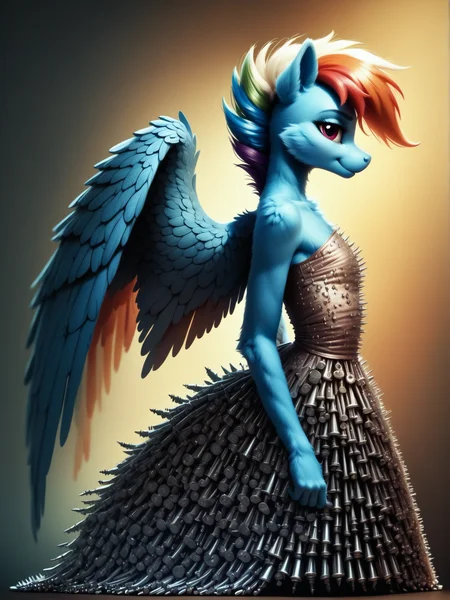 score_9, score_8_up, score_7_up, score_6_up, realistic illustration, 1girl, portrait, Rainbow Dash \(mlp\), anthro pony, tail, wings, dress, fastenerswm, <lora:FastenersWMv0.4:1.2> <lora:MegaFluffyPony:0.5> MegaFluffyPony, furry, fluffy