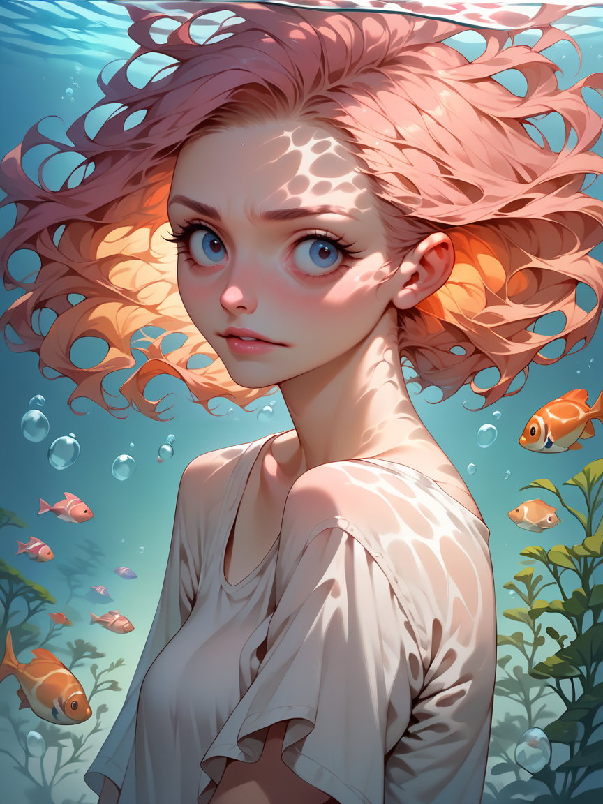 score_9, score_8_up, score_7_up, score_6_up,  <lora:MJXLP:0.8> mj, solo, 1girl, upper body, multicolored, underwater,