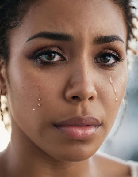 cinematic photo of a black woman crying with tears <lora:tearsXL:0.7> . 35mm photograph, film, bokeh, professional, 4k, highly detailed