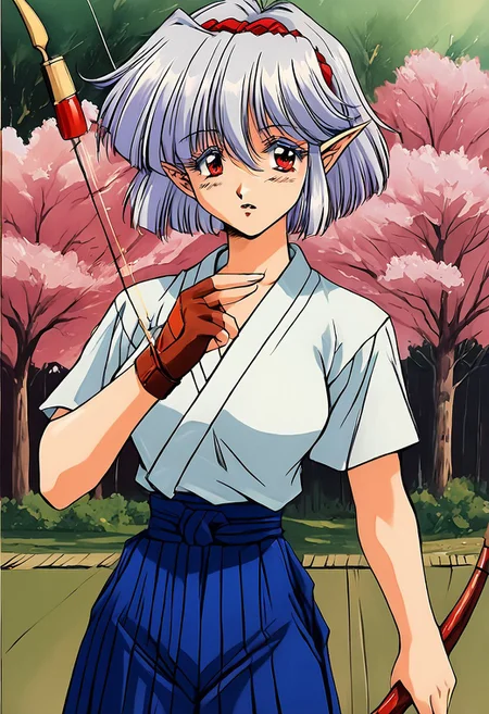 score_9, score_8_up, score_7_up, score_6_up, score_5_up, score_4_up, detailed, intricate details, source_anime, (1_girl, solo focus), zerida-dark, 1girl, solo, short hair, sidelocks, breasts, parted lips, bangs, large breasts, hair ornament, red eyes, , White Eyelashes, , hair between eyes, , White Hair, , pointy ears, elf, Eyelashes, Colored Eyelashes 1girl, bow (weapon), weapon, holding bow (weapon), solo, gloves, 1990s (style), holding weapon, retro artstyle, holding, arrow (projectile), japanese clothes, kyuudou, archery, drawing bow, holding arrow, yugake, hakama, muneate, hakama skirt, partially fingerless gloves, single glove, fingerless gloves, skirt, , Japanese room, tatami,,,<lora:add-detail-xl:1.0> ,(((feminine bodies))),(((perfect anatomy))), (((correct arms))), (((correct hands))), detailed eyes、detailed face and detailed skin <lora:add-detail-xl:1.0>